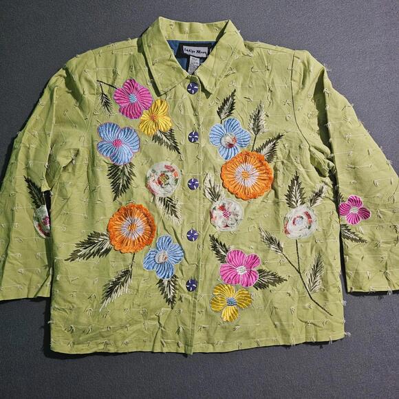 Indigo Moon Jackets & Blazers - Indigo Moon Jacket Plus 1X Embroidery Floral Green Lined Embroidered Embellished